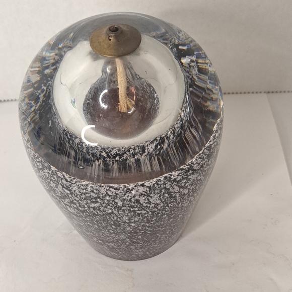 Art Glass Oil Lamp Paperweight Clear Round Bubbles Seeded Wick Handmade Poland - Picture 6 of 6